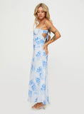 Hamri Maxi Dress White Blue Floral