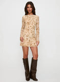 Folklore Long Sleeve Mini Dress Cream