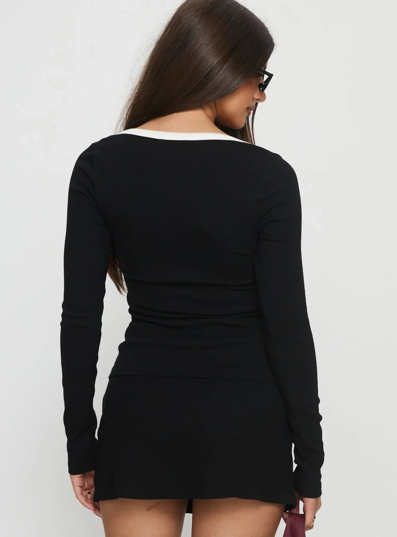 Baseline V Neck Long Sleeve Top Black White