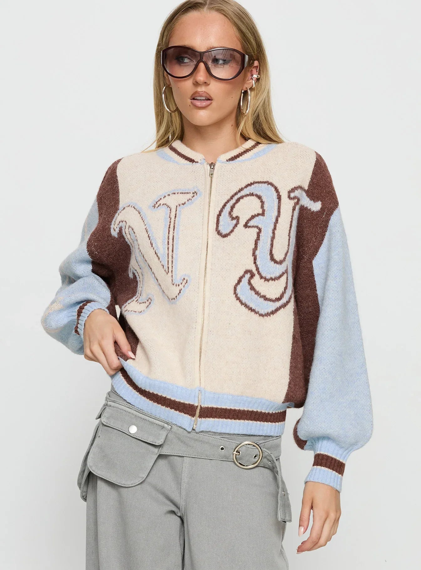 Brandyce Graphic Knit Jacket Blue / Chocolate