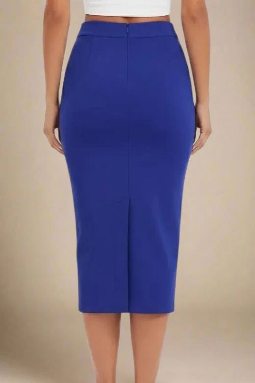 Pencil High Waist Bandage Midi Skirt Navy Blue