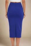 Pencil High Waist Bandage Midi Skirt Navy Blue