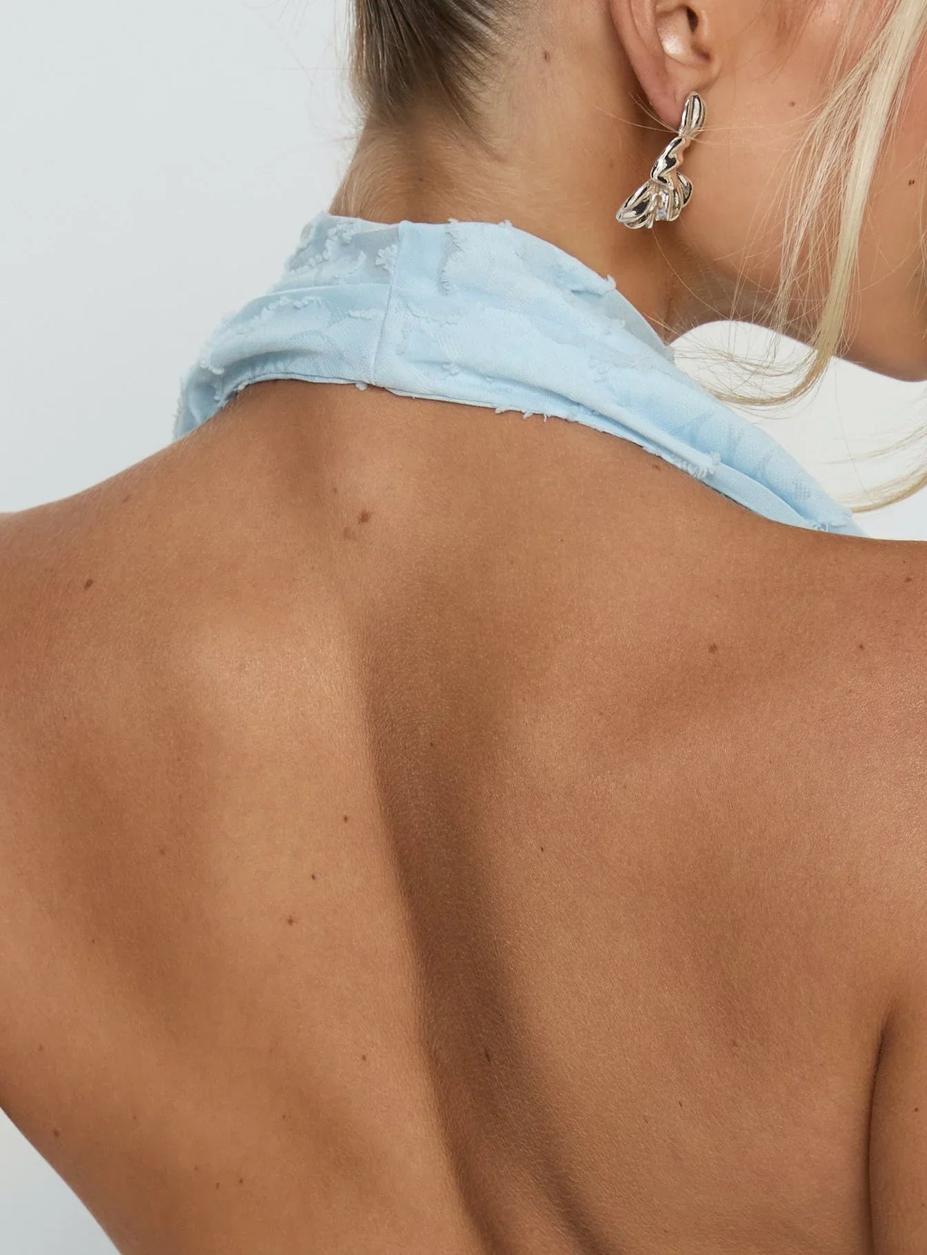 Invisible String Cowl Plunge Backless Maxi Dress Light Blue