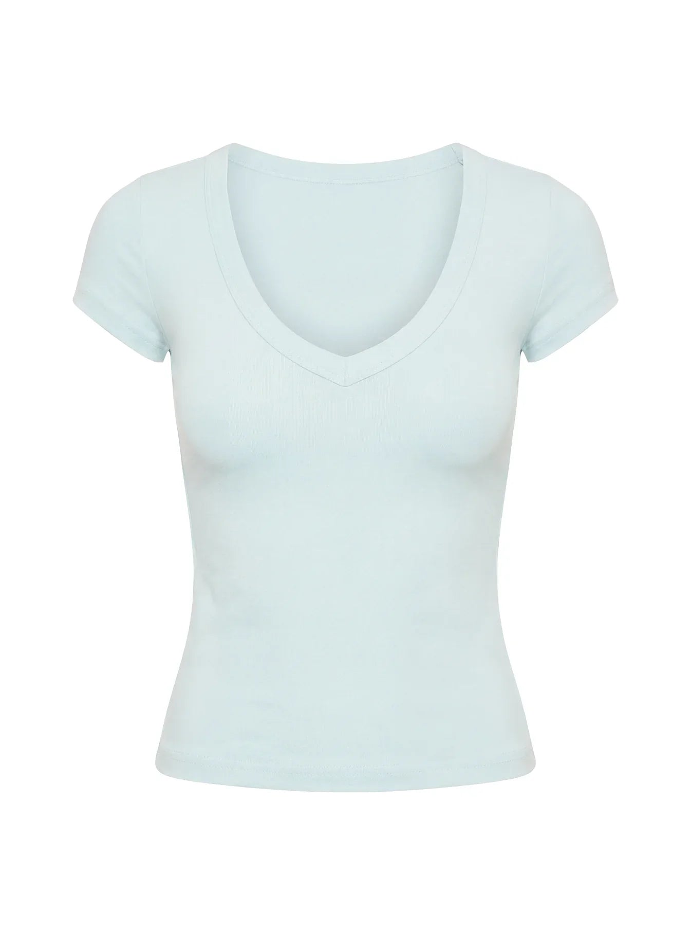 Daily Define Deep V Short Sleeve Top Icy Blue