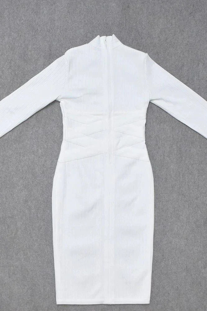 Jane Long Sleeve Bodycon Midi Dress White Pearl Sale