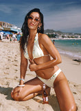 Lynea Halter Button Detail Bikini Top Butter