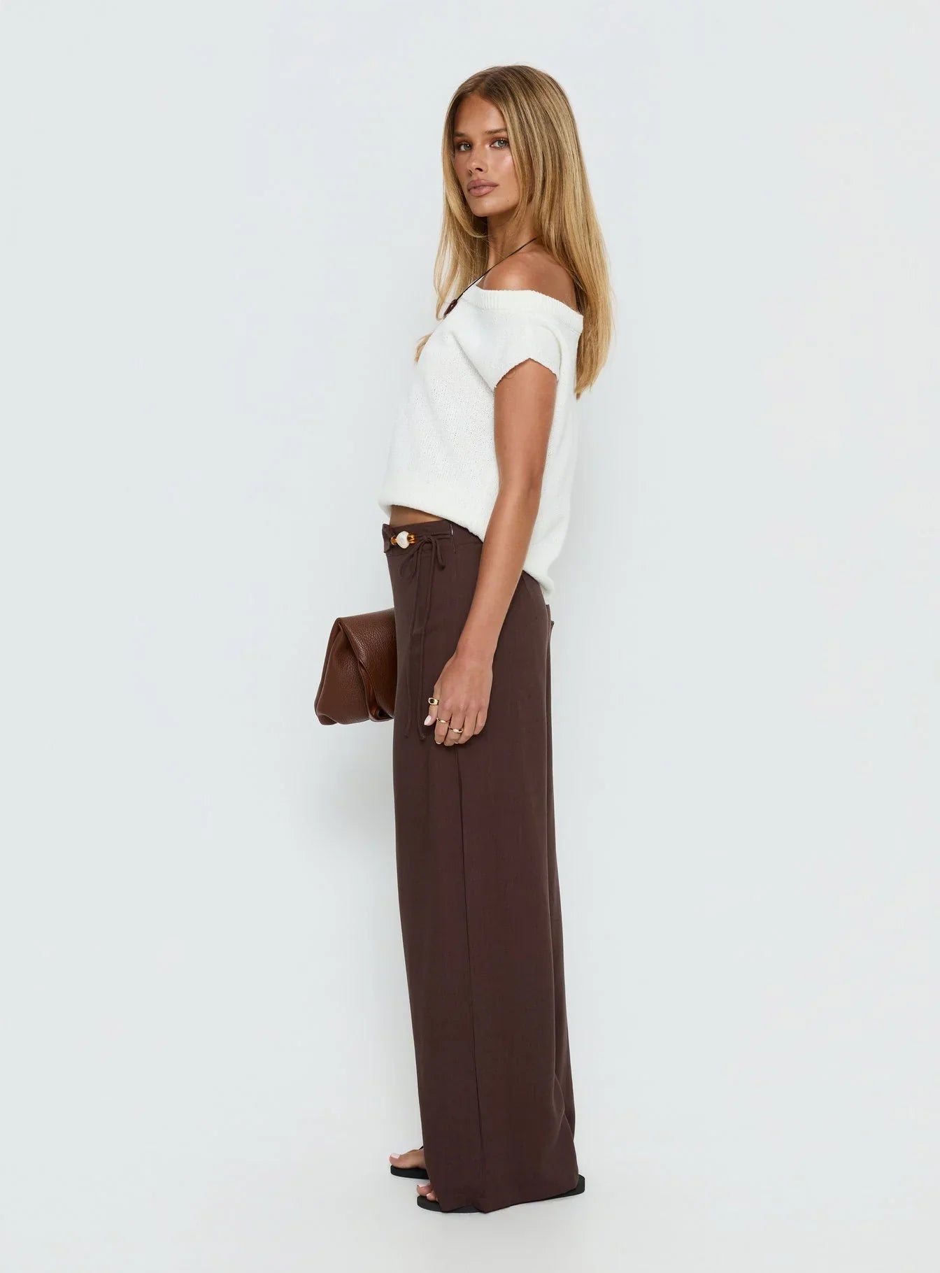 Pine For You Bead Detail Linen Pant Brown