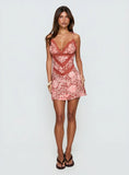 Orithia Lace Trim Playsuit Red / Pink Leopard