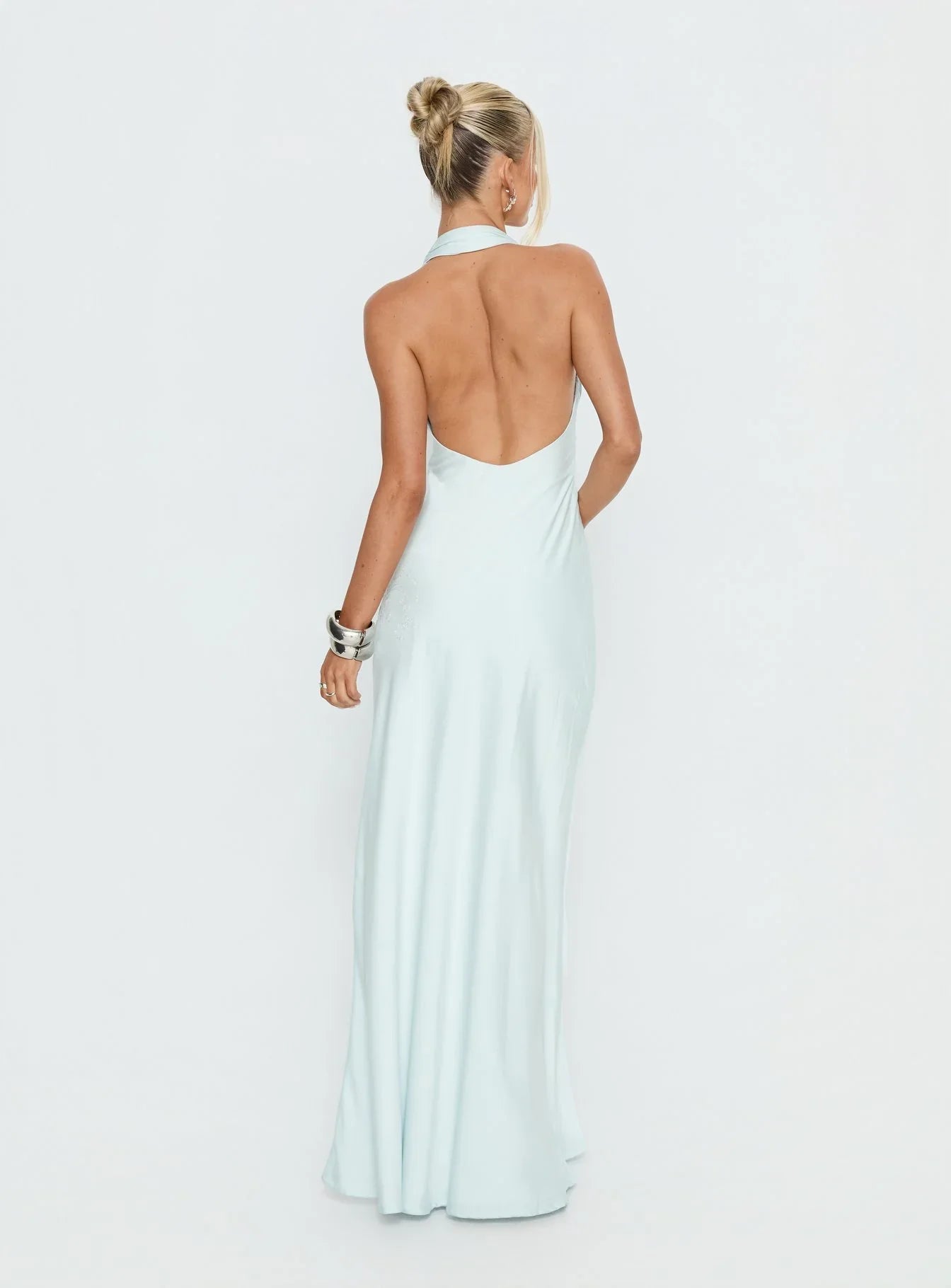 Strawberry Clouds Hotstone Satin Maxi Dress Icy Blue