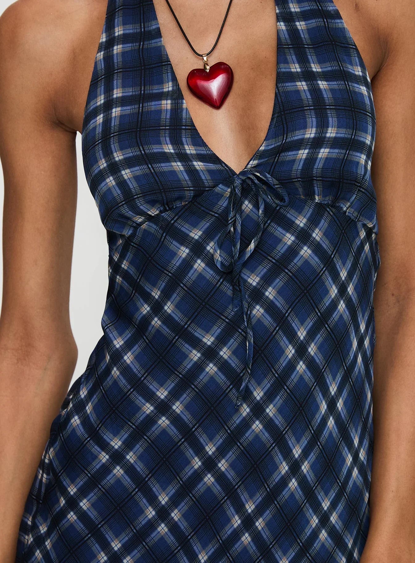 Laraline Halter Mini Dress Navy Check Petite