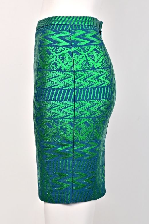 High Waist Metallic Leather Mini Skirt Emerald Green