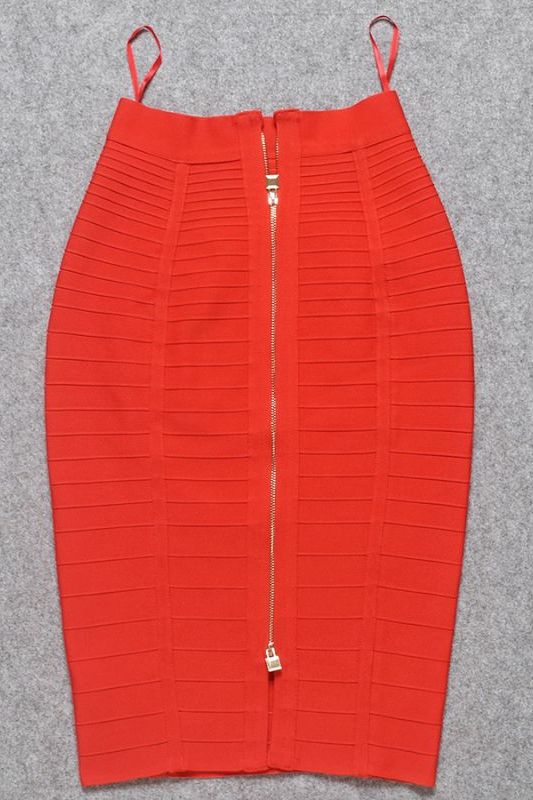 Pencil Bandage Knitted Knee Length Skirt Lipstick Red