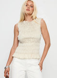 Elenir Shirred Top Beige