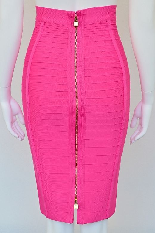 Pencil Bandage Knitted Knee Length Skirt Hot Pink