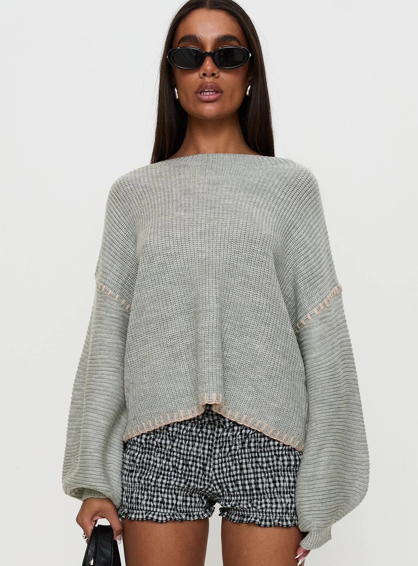 Baby Im Back Knit Sweater Grey Pink