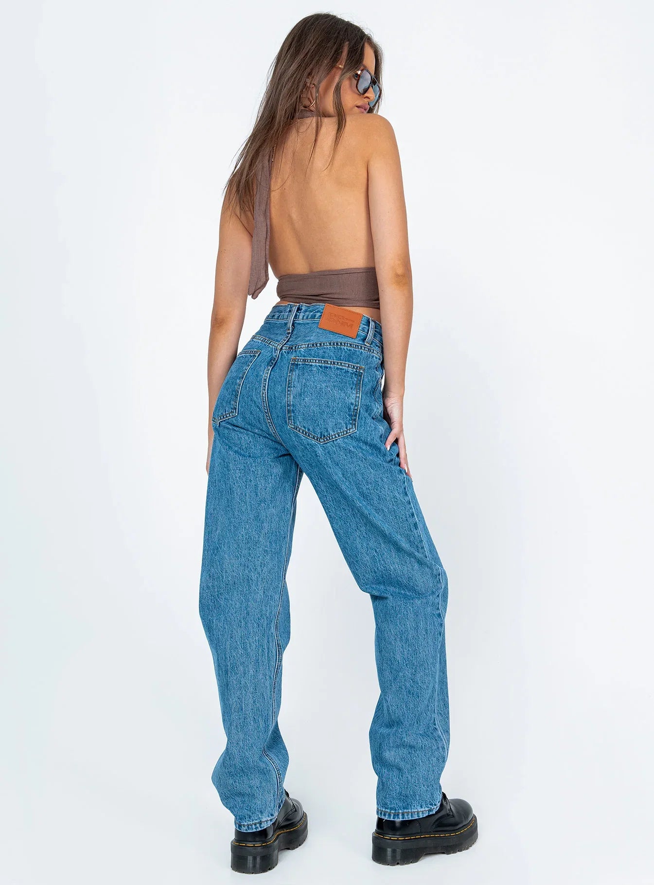 Holly Asymmetric Straight Leg Jean Mid Wash Denim