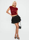 Fire Sign Studded Tiered Mini Skirt Black