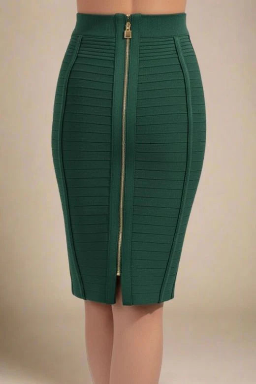 Pencil Bandage Knitted Knee Length Skirt Emerald Green