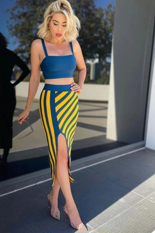 Nadia Bandage Crop Top and Midi Skirt Set Royal Blue