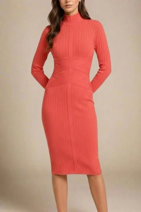 Jane Long Sleeve Bodycon Midi Dress Lipstick Red