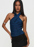Treat Me Nice Cross Neck Top Blue Glitter