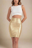 High Waist Leather Pencil Skirt Mini Length Gold