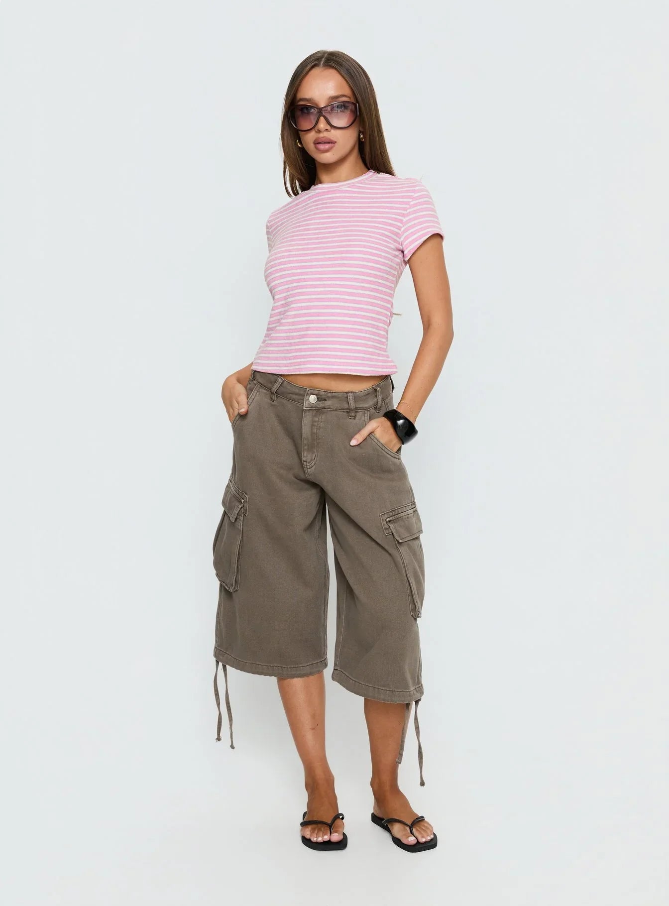 Settle Down Terry Baby Tee Pink Stripe
