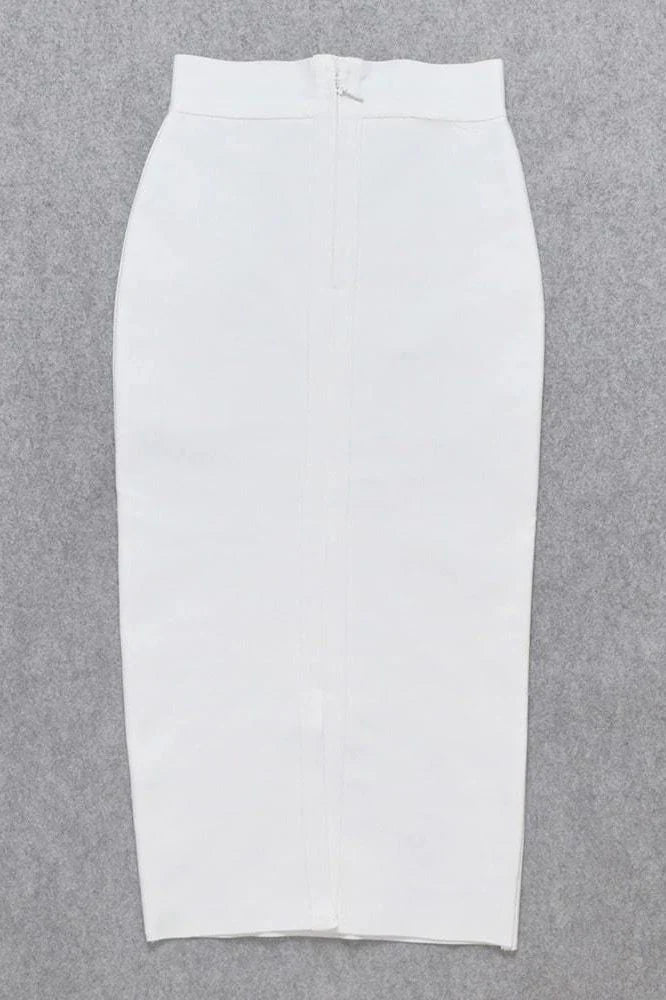 Pencil High Waist Bandage Midi Skirt White Pearl