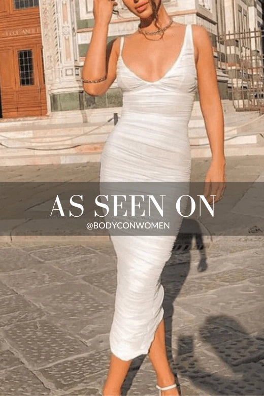Adele Bodycon Wrap Midi Dress White Pearl
