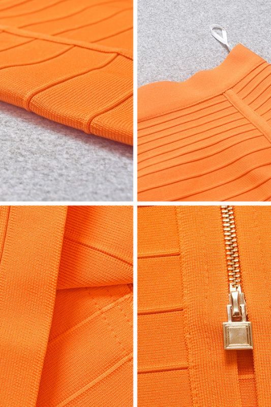 Pencil Bandage Knitted Knee Length Skirt Apricot Orange