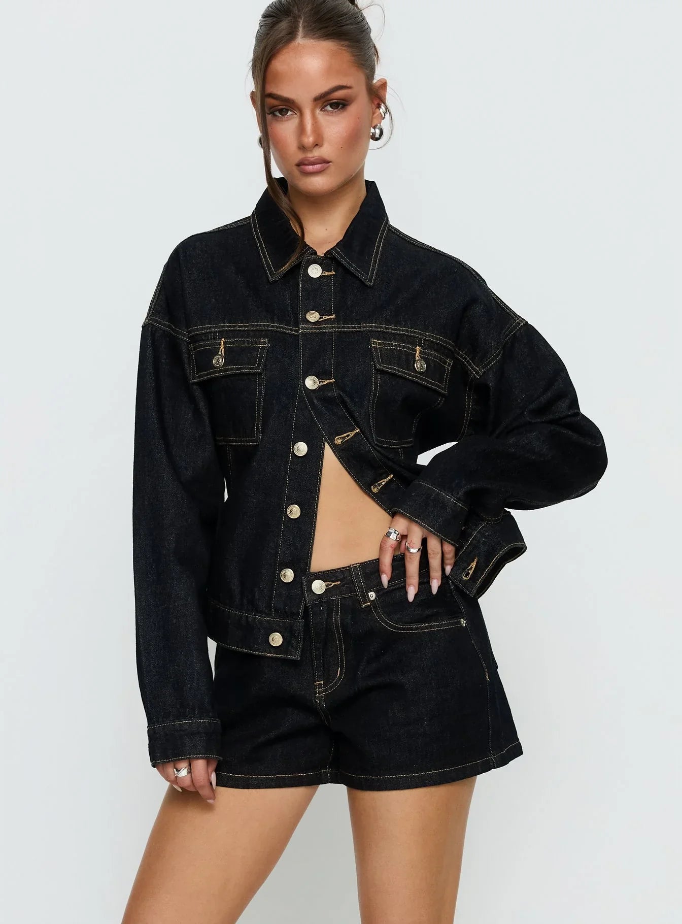 Mackenza Mid Rise Denim Shorts Raw Denim