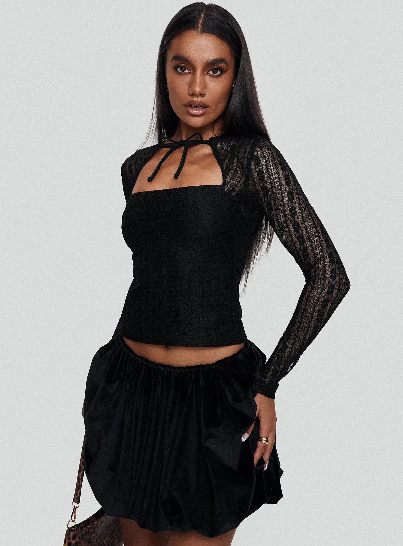 Worth My Time Tie Neck Cut Out Top Black