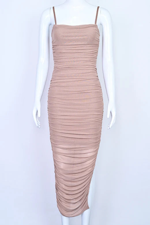 Zoe Bodycon Wrap Maxi Dress Tan Brown