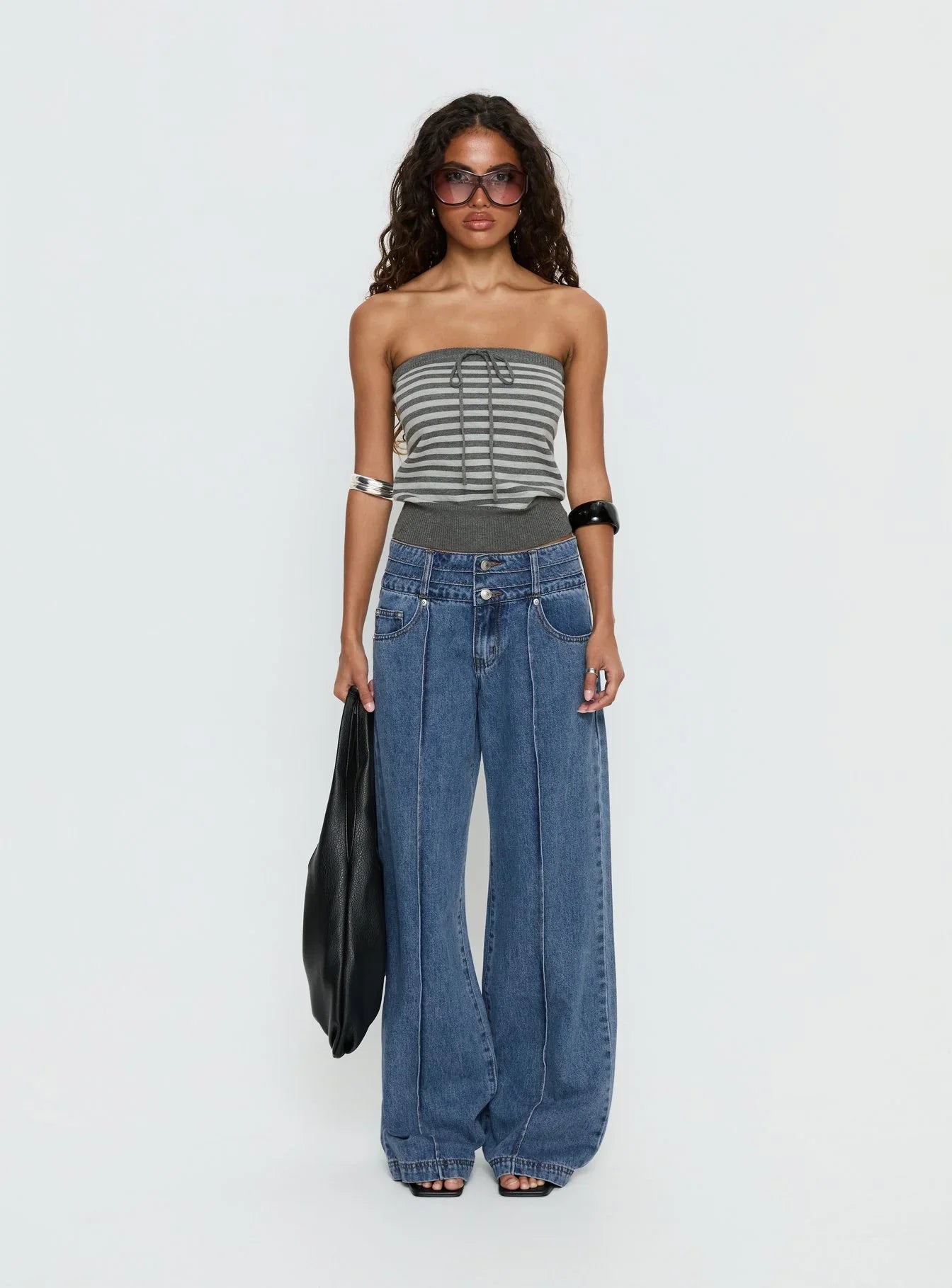 Lissey Strapless Knit Top Grey Stripe