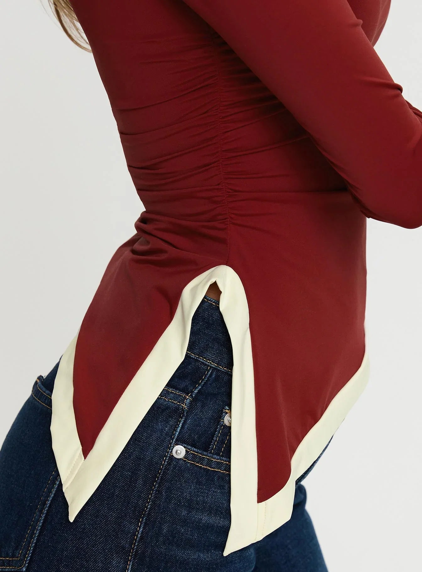 Fake Smile Long Sleeve Top Burgundy Cream