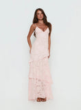 Lyricah Tiered Tie Back Maxi Dress Pink
