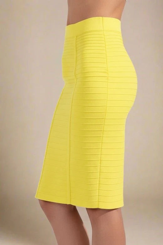 Pencil Bandage Knitted Knee Length Skirt Sun Yellow