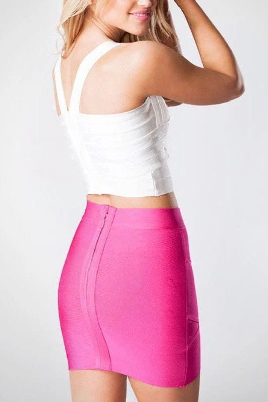 Jay High Waist Bandage Mini Skirt Hot Pink