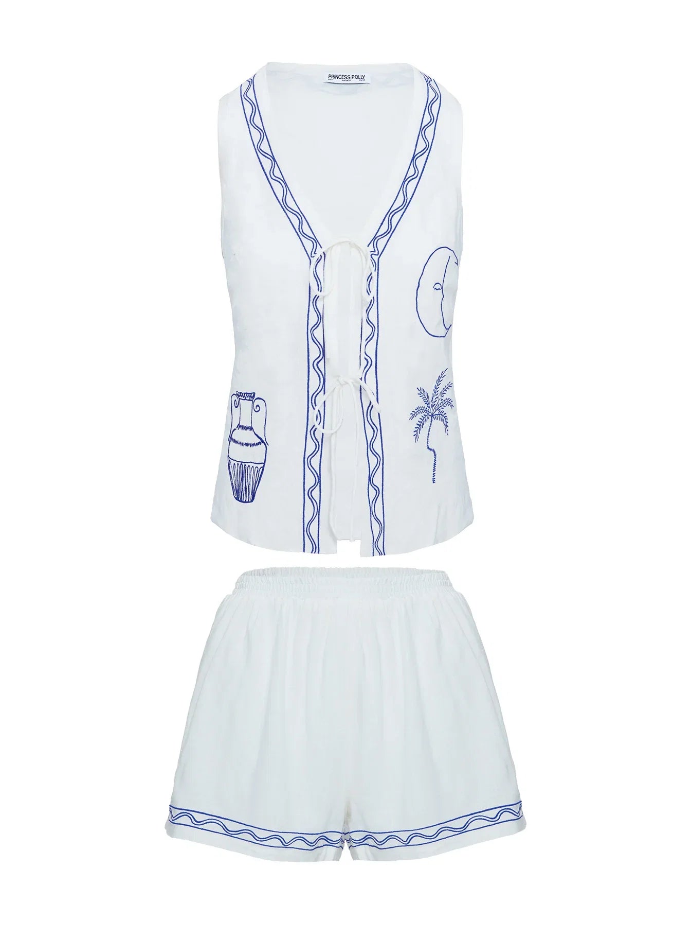 Sun And Palm Trees Vest Set White Blue