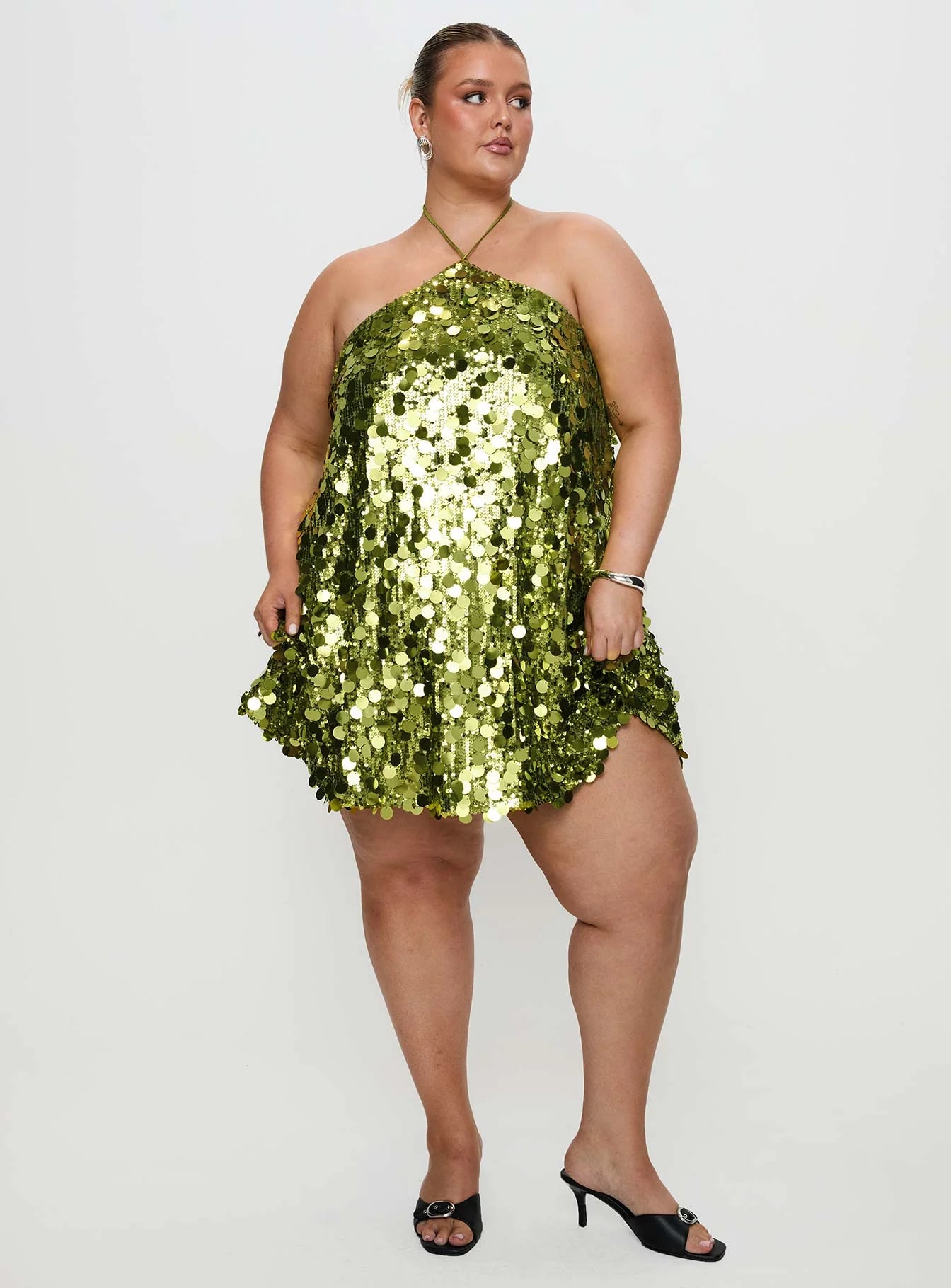 Fluorescents Halter Mini Dress Green Curve