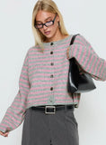 Raynna Button Up Cardigan Pink / Grey Stripe
