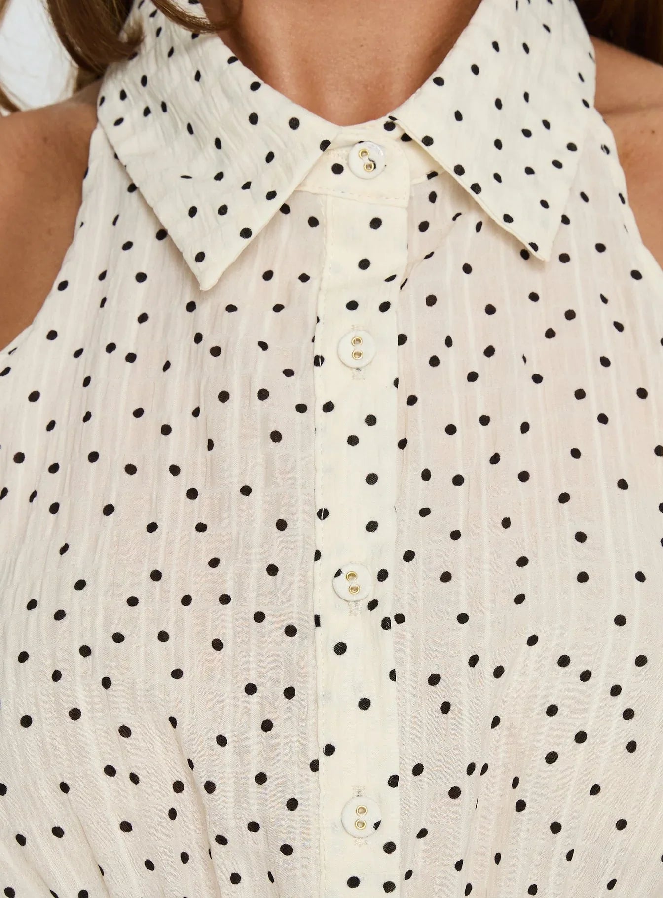 As You Are Shirred Halter Top Cream Polka