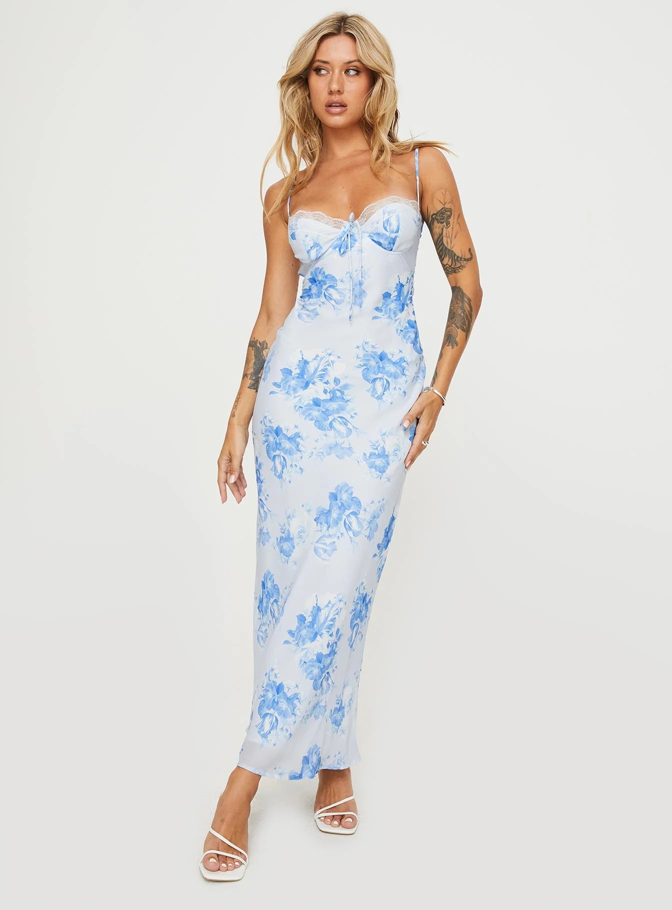Hamri Maxi Dress White Blue Floral