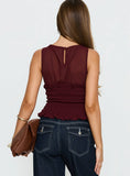 Fever Kiss Chiffon Ruched Top Wine