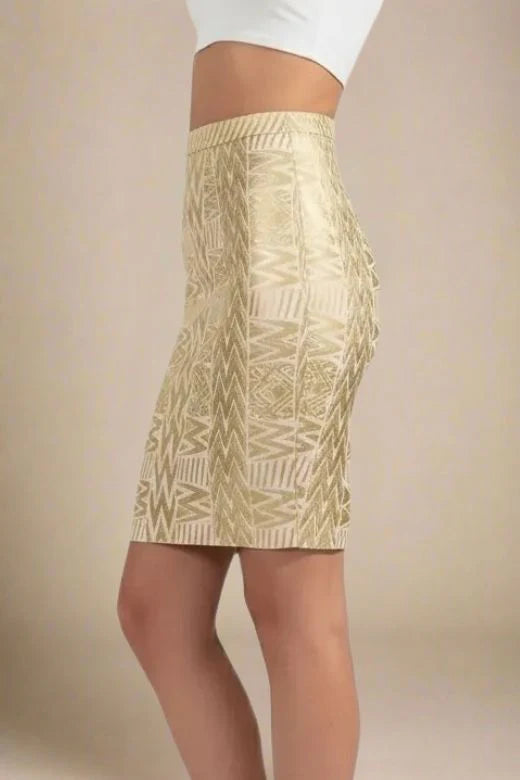 High Waist Metallic Leather Mini Skirt Gold