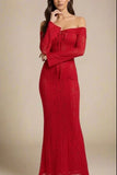 Rose Long Sleeve Bodycon Maxi Dress Lipstick Red