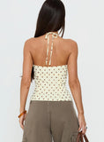 Bon Bon Tie Neck Top Yellow / Brown Polka