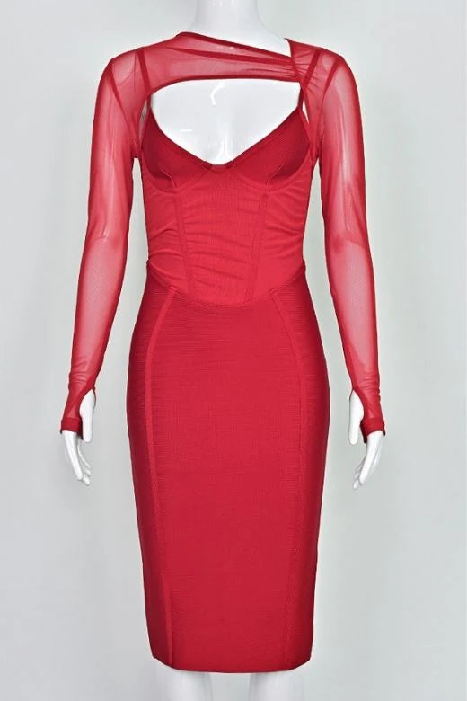 Lexi Long Sleeve Bodycon Midi Dress Lipstick Red