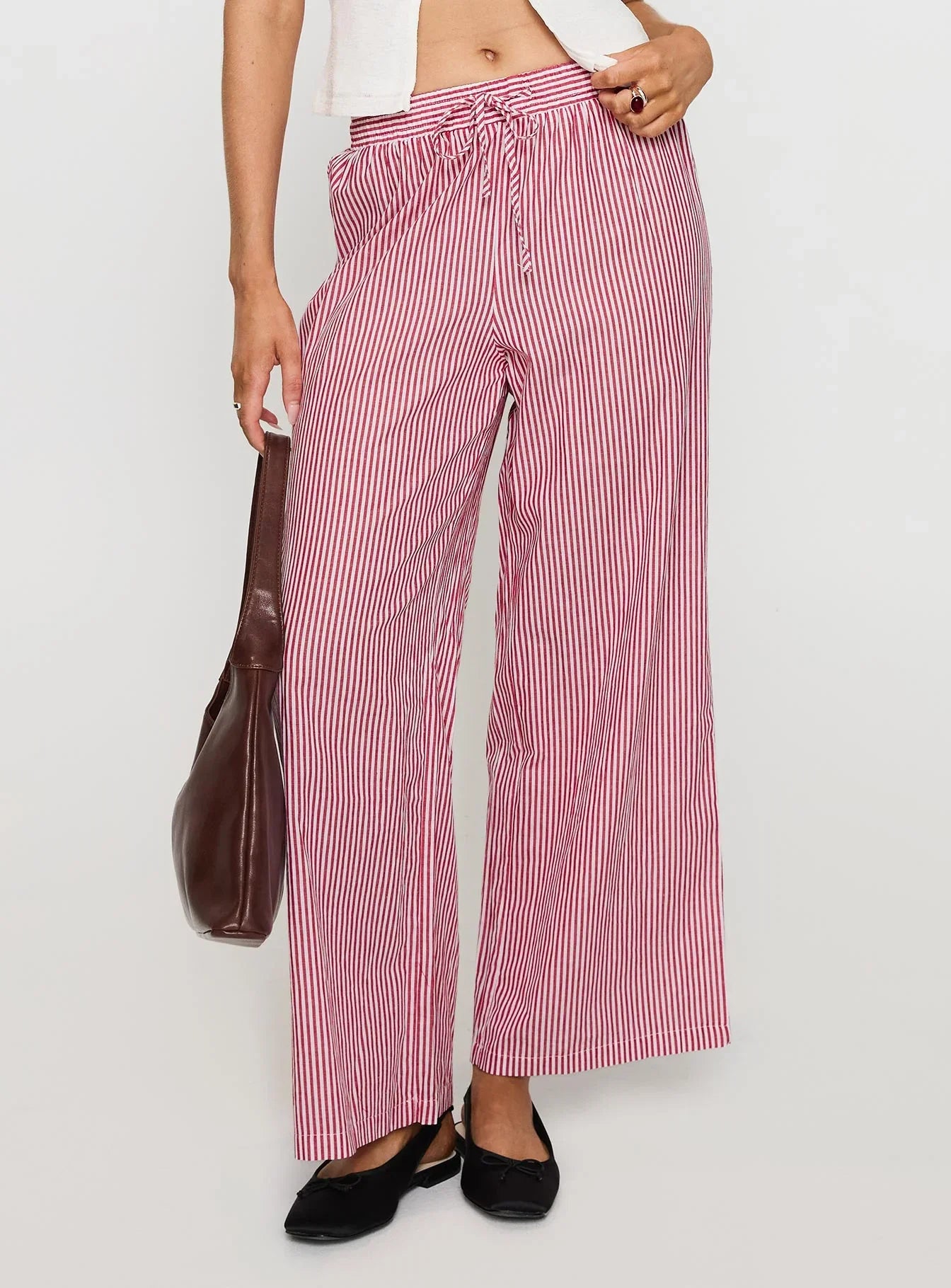 Holiday Tie Front Pants Red White Stripe