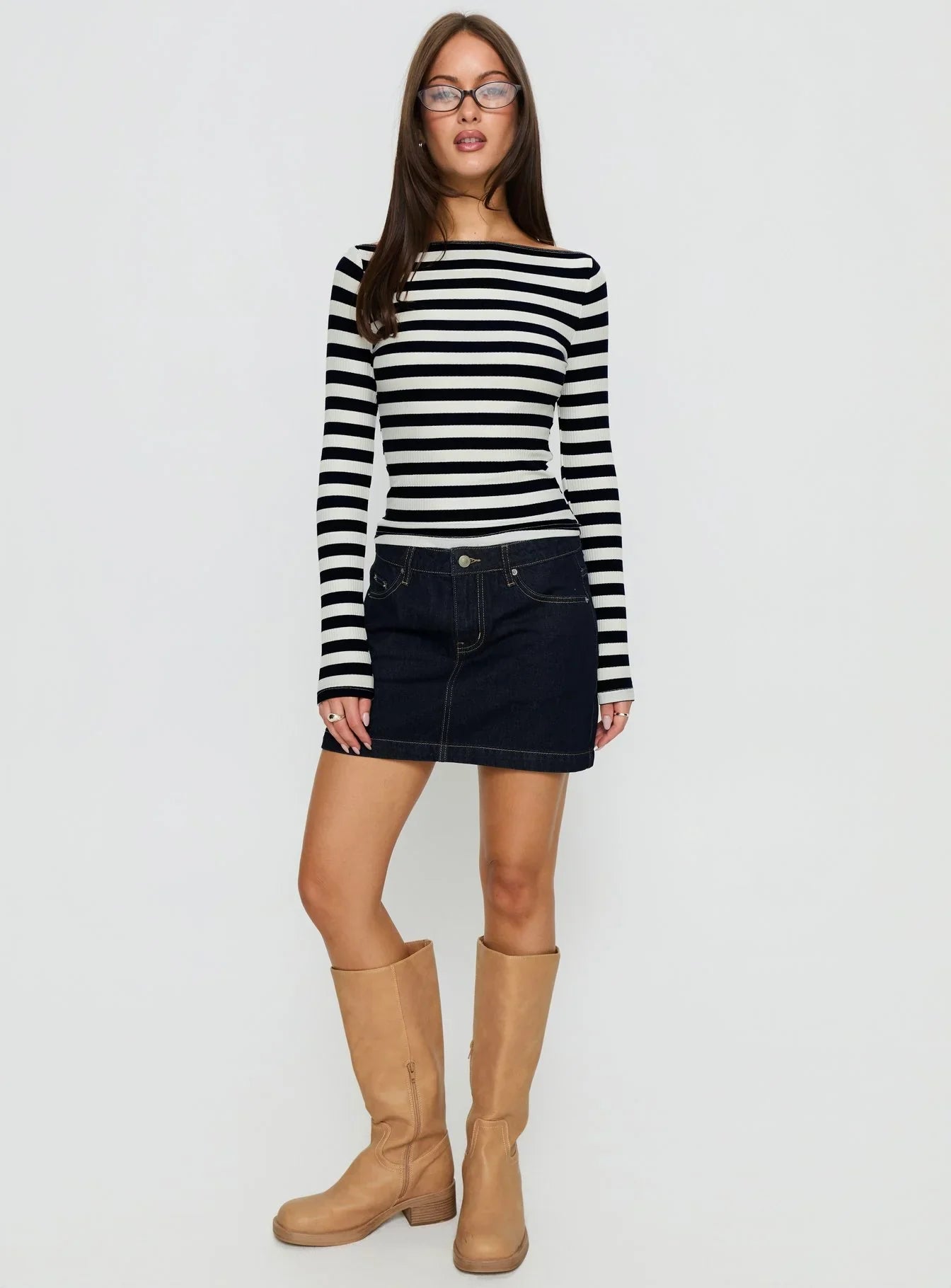 Nickei Denim Mini Skirt Raw Dark Wash